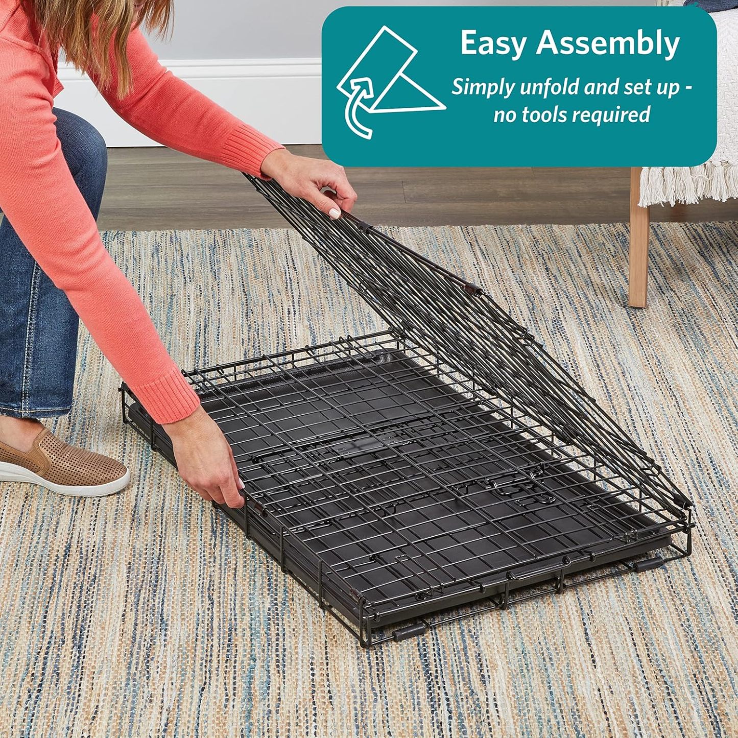MidWest Homes for Pets - Jaula para perros XL | Jaula para perros MidWest iCrate de metal plegable con doble puerta con panel divisor, protege los pies y bandeja para perros a prueba de fugas | 48 pulgadas de largo x 30 de ancho x 33 pulgadas de alto, raz