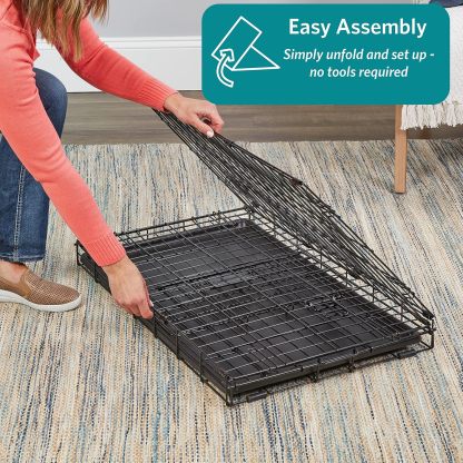 MidWest Homes for Pets - Jaula para perros XL | Jaula para perros MidWest iCrate de metal plegable con doble puerta con panel divisor, protege los pies y bandeja para perros a prueba de fugas | 48 pulgadas de largo x 30 de ancho x 33 pulgadas de alto, raz