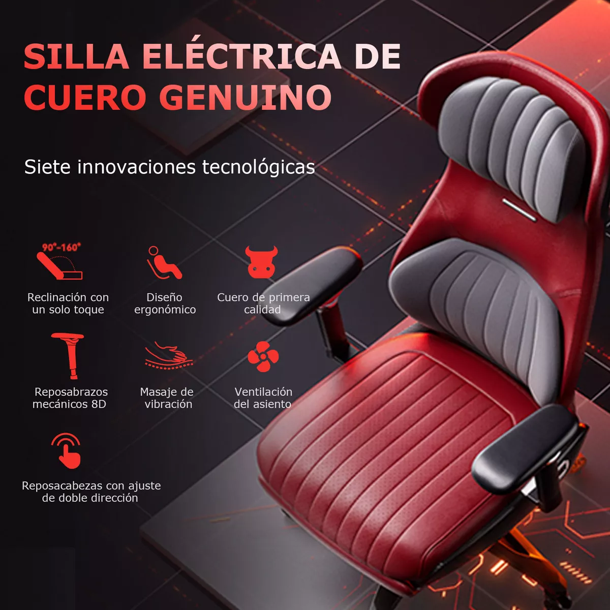 Silla Gamer Masaje Lumbar Eléctrico Cuero Transpirable Ouo Color Rojo LT00529