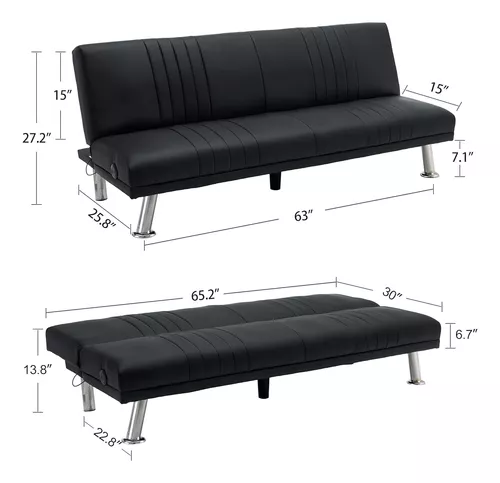 Sofá Cama Convertible Moderno, Futón Plegable De Piel Sintét