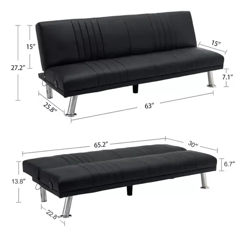Sofá Cama Convertible Moderno, Futón Plegable De Piel Sintét