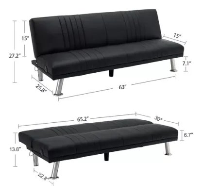 Sofá Cama Convertible Moderno, Futón Plegable De Piel Sintét