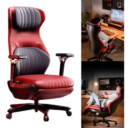 Silla Gamer Masaje Lumbar Eléctrico Cuero Transpirable Ouo Color Rojo LT00529