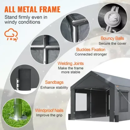Vevor Toldo Para Automóvil Toldo Para Cochera 12 X 20ft Gris