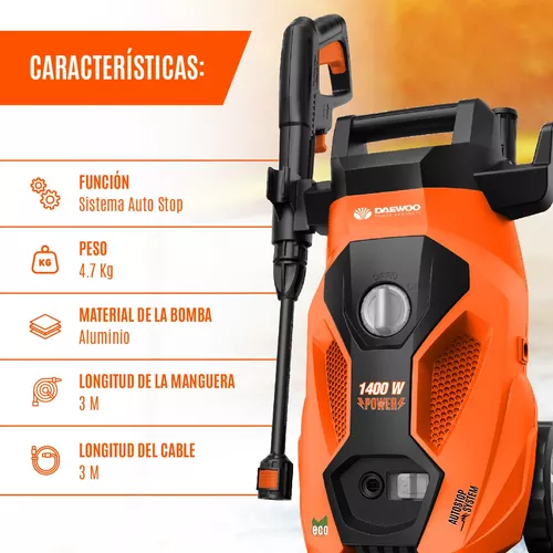 Hidrolavadora Alta Presión Daewoo Accesorios 1400w 1520 Psi