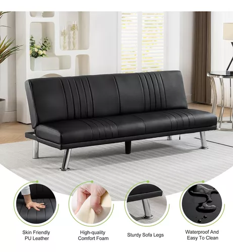 Sofá Cama Convertible Moderno, Futón Plegable De Piel Sintét