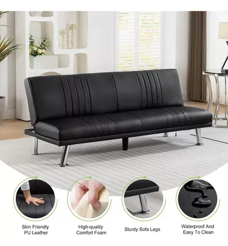 Sofá Cama Convertible Moderno, Futón Plegable De Piel Sintét