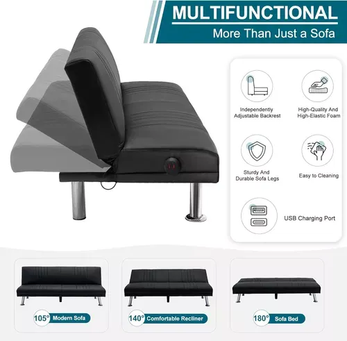 Sofá Cama Convertible Moderno, Futón Plegable De Piel Sintét