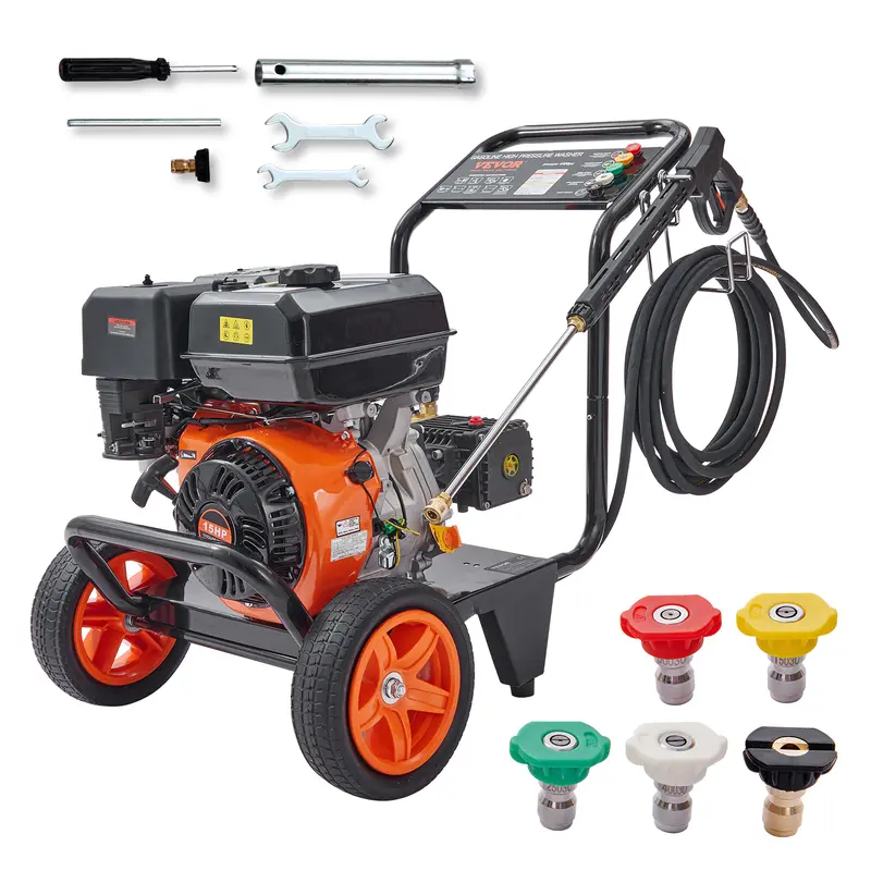 Hidrolavadora a gasolina VEVOR, 4400 PSI, 4.0 GPM, con bomba de cobre, pistola pulverizadora y lanza de extensión, 5 boquillas de conexión rápida, para limpiar coches, casas, entradas de vehículos y patios.