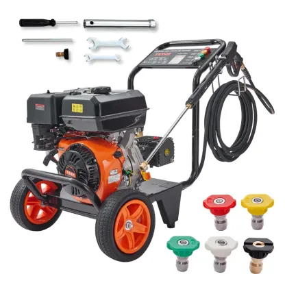 Hidrolavadora a gasolina VEVOR, 4400 PSI, 4.0 GPM, con bomba de cobre, pistola pulverizadora y lanza de extensión, 5 boquillas de conexión rápida, para limpiar coches, casas, entradas de vehículos y patios.