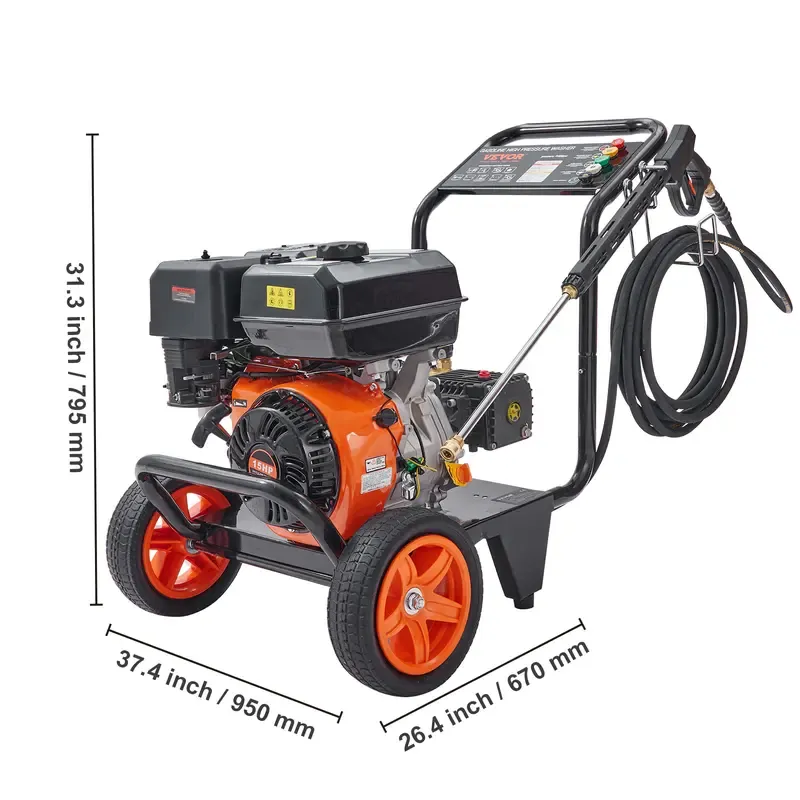 Hidrolavadora a gasolina VEVOR, 4400 PSI, 4.0 GPM, con bomba de cobre, pistola pulverizadora y lanza de extensión, 5 boquillas de conexión rápida, para limpiar coches, casas, entradas de vehículos y patios.