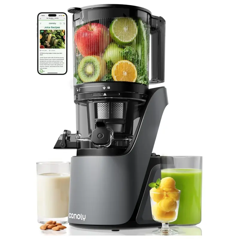 Licuadora de prensado en frío CL C16, boca de alimentación extra ancha de 15 cm, coladores 3 en 1 (jugo, sorbete y leche vegetal), potente motor de CA sin escobillas, sistema de precorte automático, máquina de licuado libre de BPA.