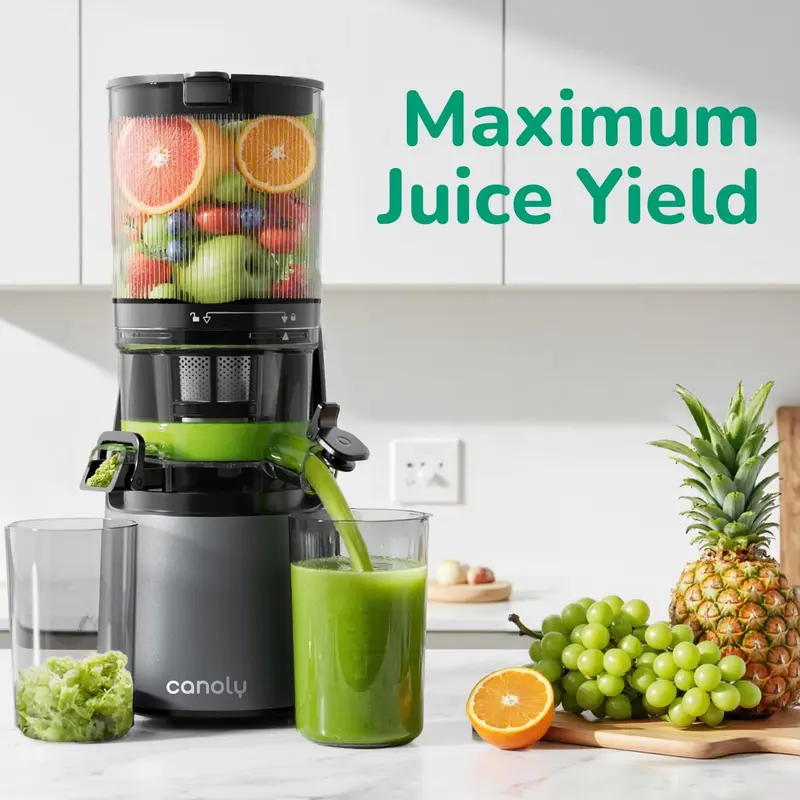 Licuadora de prensado en frío CL C16, boca de alimentación extra ancha de 15 cm, coladores 3 en 1 (jugo, sorbete y leche vegetal), potente motor de CA sin escobillas, sistema de precorte automático, máquina de licuado libre de BPA.