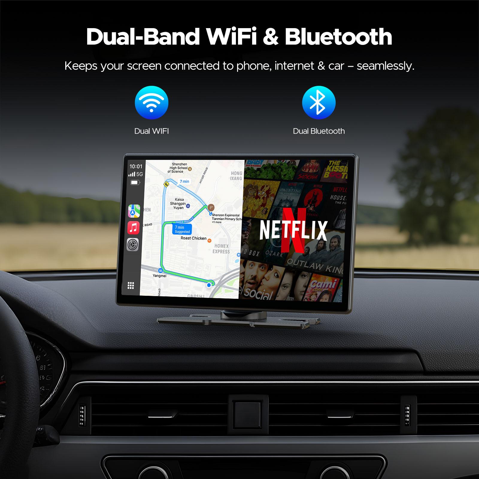 Pantalla inalámbrica CarPlay de 9" para vehículos antiguos – Con Netflix, YouTube y TikTok integrados, incluye kit de cámara de marcha atrás 720P; no requiere modificaciones en el vehículo y es compatible con automóviles, camiones y SUV de 12-24V.