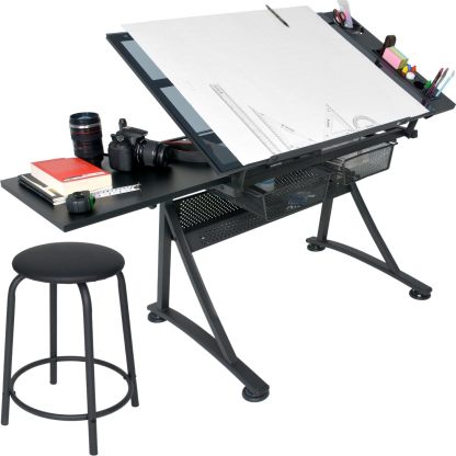 RACK & PACK Restirador Arquitectura Profesional Cristal Templado 60 X 96 cm Resistente Restiradores para Dibujo Mesa de Dibujo Profesional Incluye Banco Dibujo Tecnico Dibujo Artistico