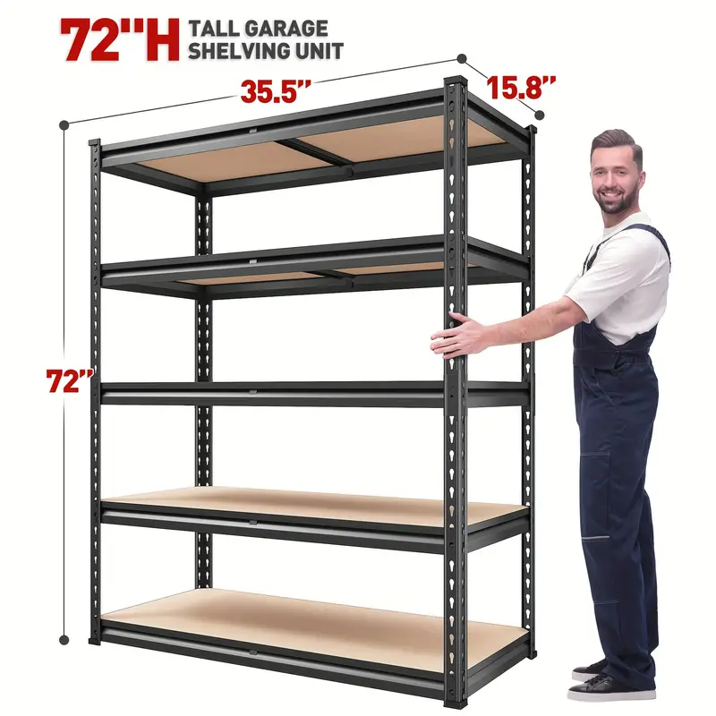 Estantes de garaje de 2000 libras, estantes de almacenamiento de 72" de alto, estantes resistentes, estantes de garaje de 35.5" de ancho x 72" de alto x 15.8" de profundidad Estantes metálicos de 5 niveles, estantes ajustables para unidades