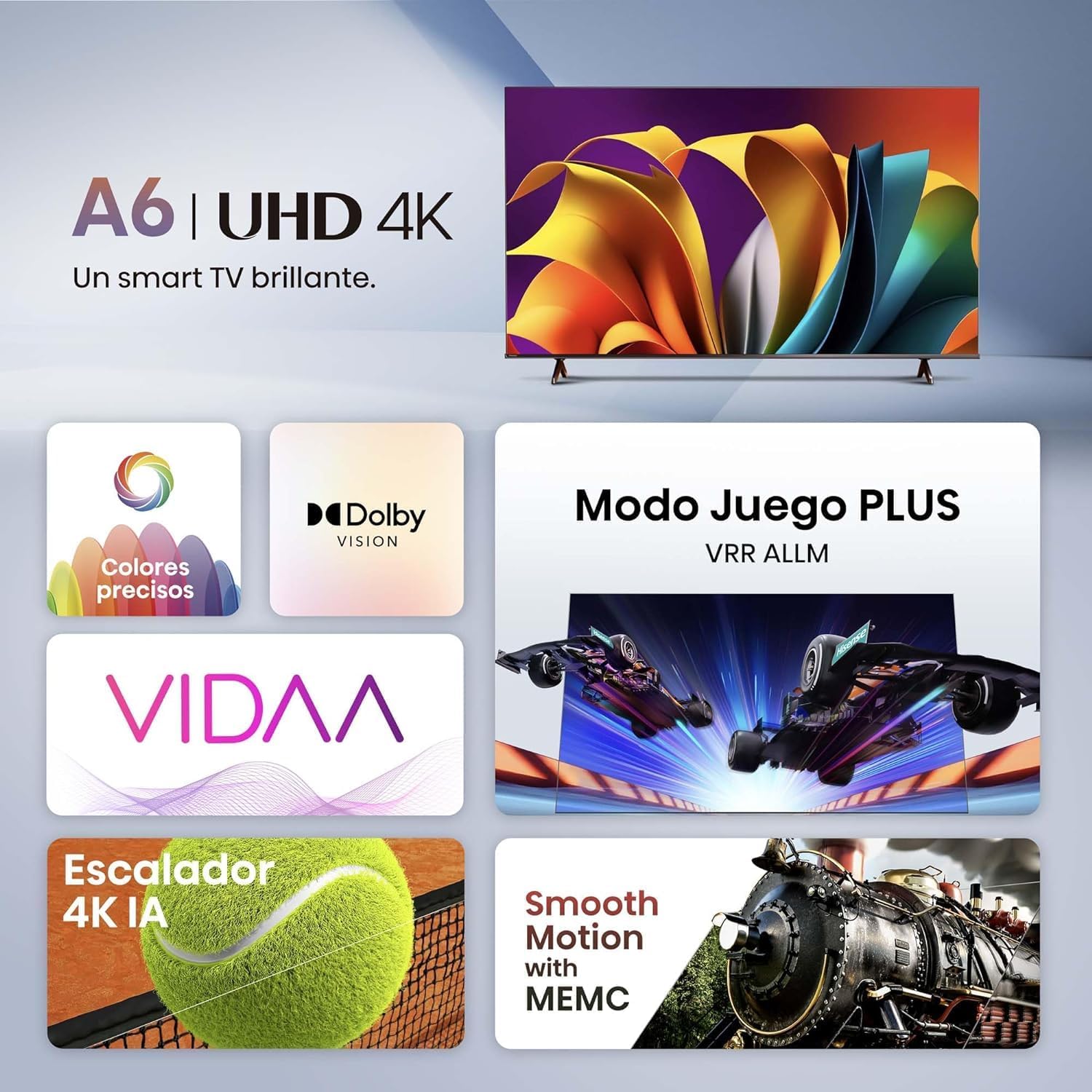 Hisense Pantalla UHD 4K de 43" 43A6NV, VIDAA Smart TV, 43 Pulgadas, Dolby Vision, Modo Juego Plus, DTS Virtual X, Control por Voz televisor, Doble Control de Volumen, (Nuevo 2024)