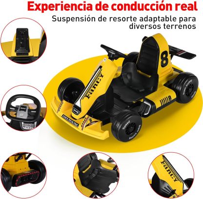 HONEYWHALE Go Kart Eléctrico para Niños con Asiento Ajustable, Modo Control Remoto, Velocidad Máxima 4km/h, Carro Electrico Niño Montable con Luz Led y Musica, Moto Electrica Infantil Niño