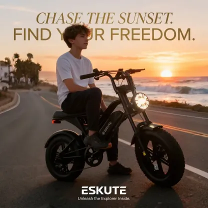 ⚡ESKUTE V100 Bicicleta Eléctrica para Adultos, Llantas Gruesas Fat‑Tire 16" Todoterreno, Motor Pico 1500W, Batería 48V 13Ah Larga Autonomía, Velocidad 45 km/h, Doble Suspensión, Ideal para Desplazamientos y Camping
