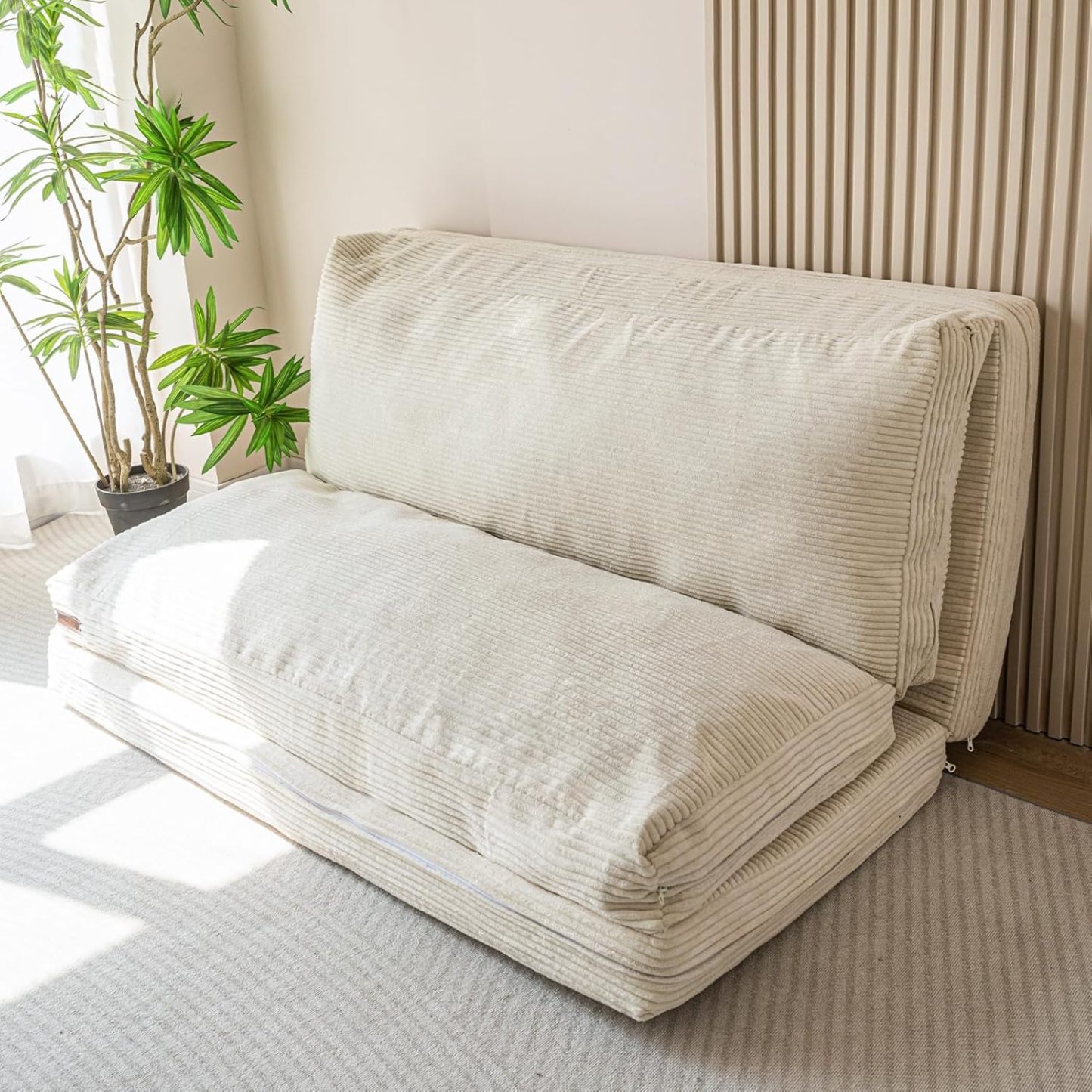 MAXYOYO - Puf plegable para sofá, cama, colchón de piso para adultos, extra grueso, 6 pliegues, sofá para recámara, sala de estar, beige, 135 x 240 cm