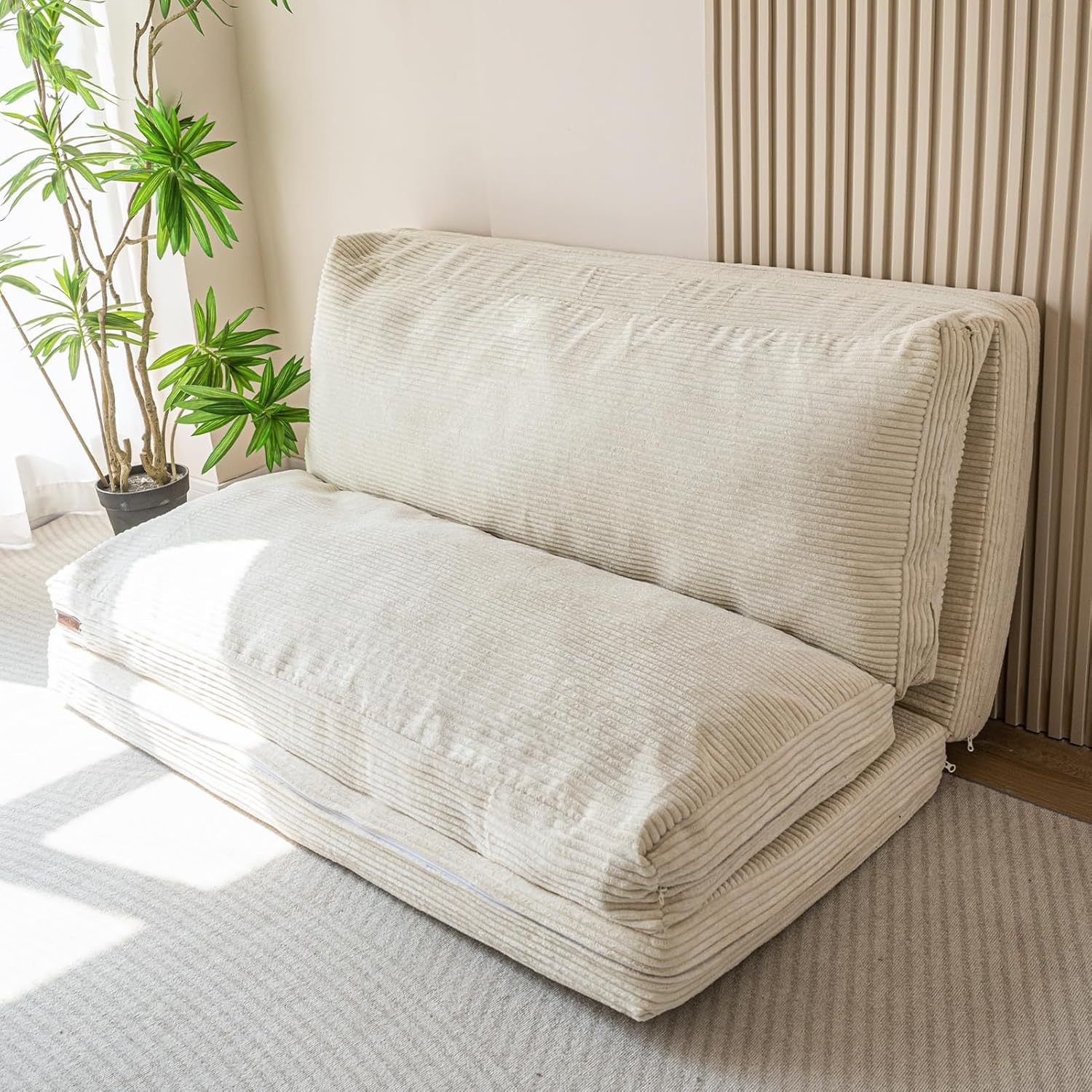 MAXYOYO - Puf plegable para sofá, cama, colchón de piso para adultos, extra grueso, 6 pliegues, sofá para recámara, sala de estar, beige, 135 x 240 cm