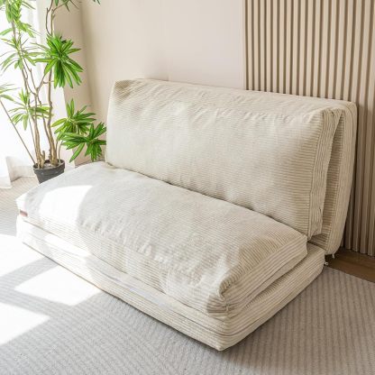 MAXYOYO - Puf plegable para sofá, cama, colchón de piso para adultos, extra grueso, 6 pliegues, sofá para recámara, sala de estar, beige, 135 x 240 cm