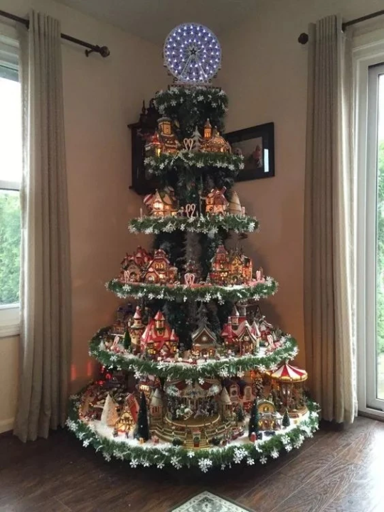☆Árbol de Navidad con rueda de la fortuna (con trenes, rueda de la fortuna, casas bien iluminadas) - Costco
