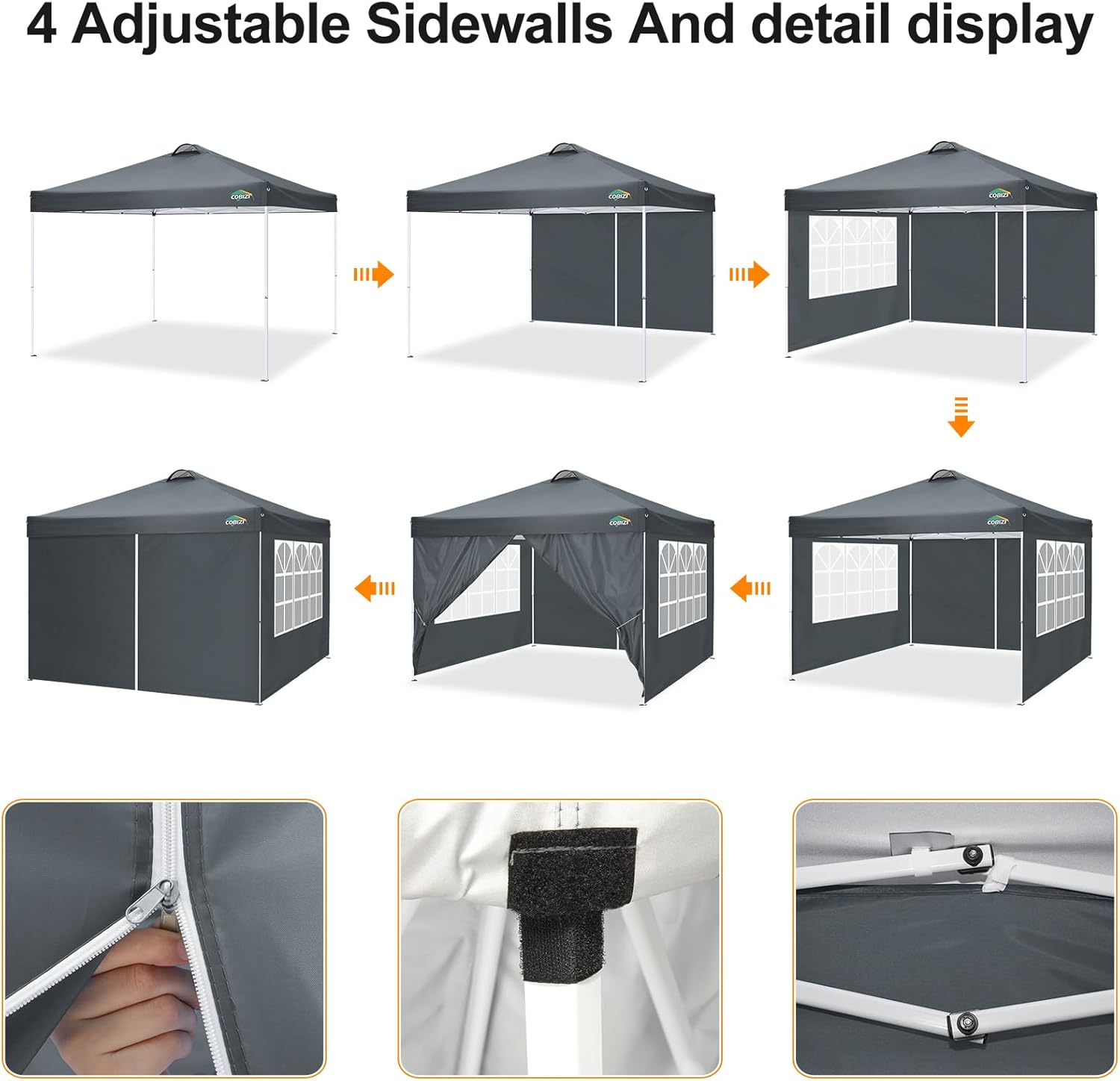 COBIZI - Toldo desplegable de 10 x 20 Pulgadas con 6 Paredes Laterales, toldo Impermeable para Eventos al Aire última intervensión, UPF 50+ cenador portátil para Fiestas, Playa, Camping, Boda,
