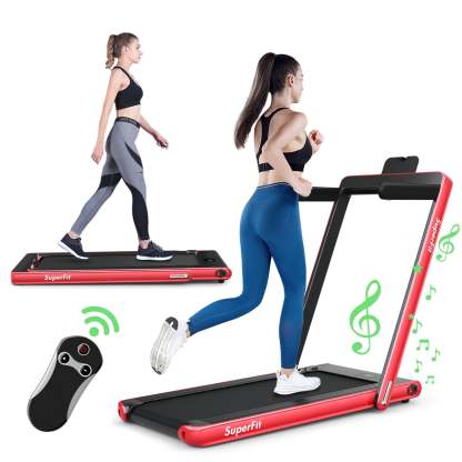 Costway Caminadora Plegable 2 en 1 Eléctrica Portátil 2,25 HP 12 Km/h con Altavoz Bluetooth Mando Pantalla LED App Control para Casa Rojo Costway Modern