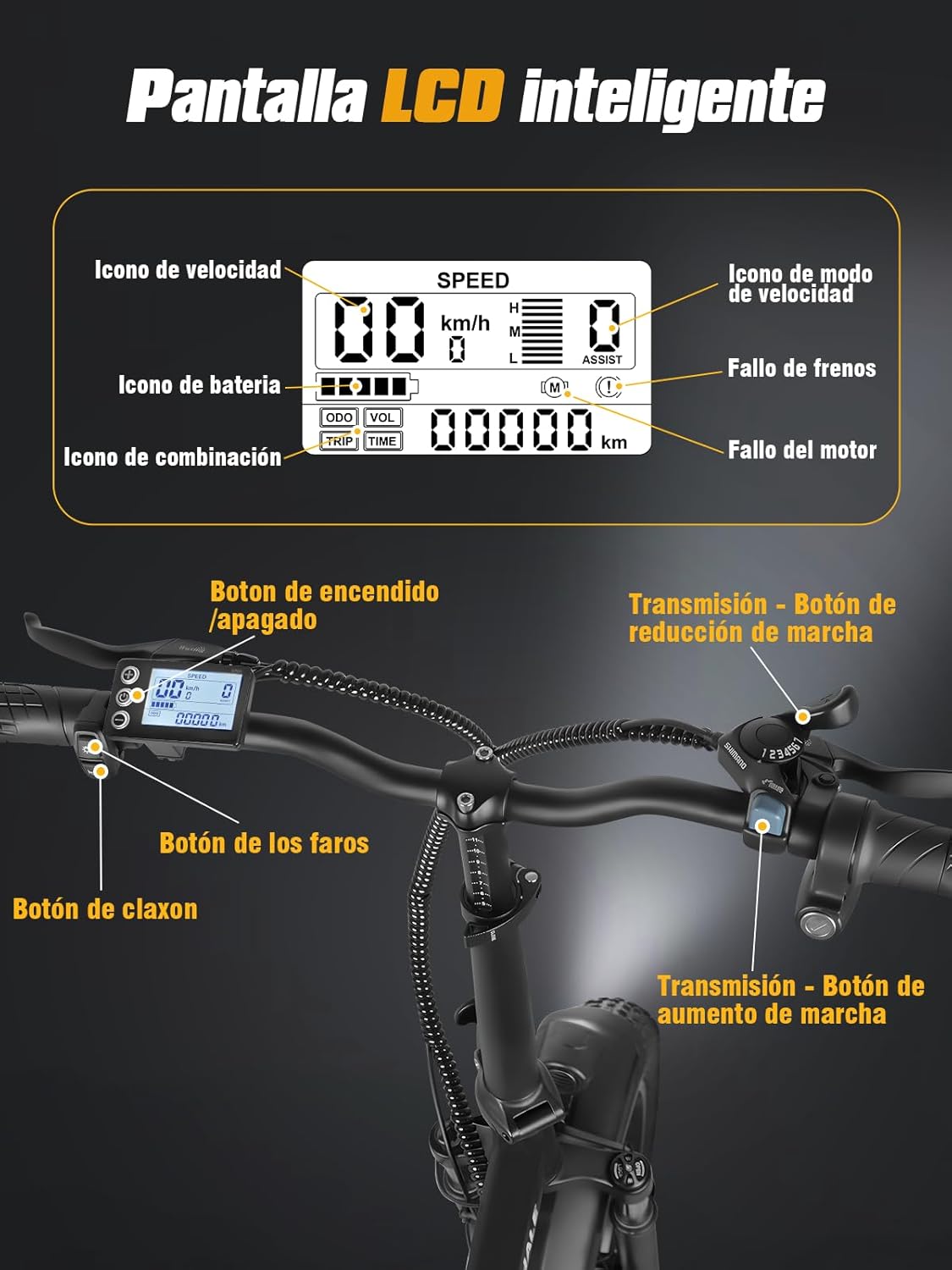HONEYWHALE F6S Bicicleta Eléctrica Plegable para Adultos, Bicicleta de montaña de 7 Velocidades, Motor 900W-Max, Velocidad Máxima 45KM/H, Autonomía 50KM, Batería Extraíble (54.6V, 10.4AH)