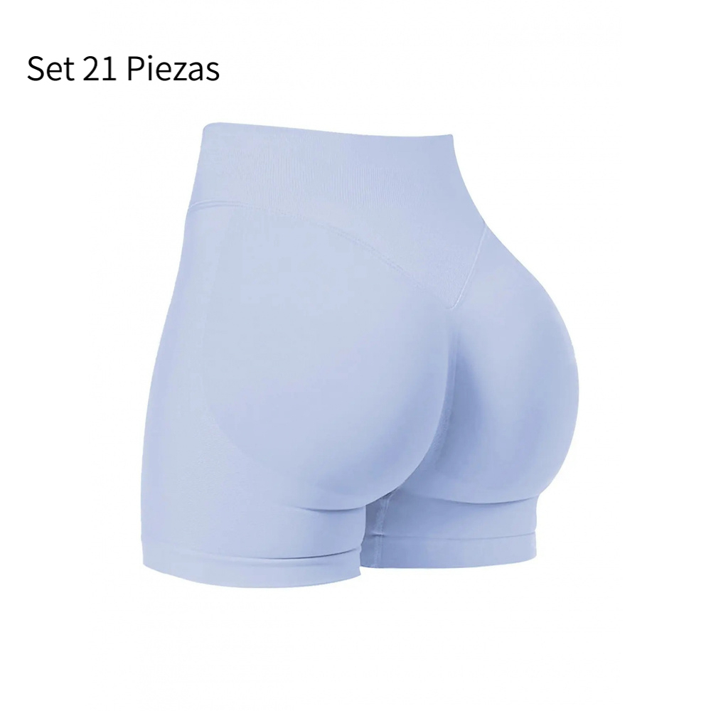 Set 21 Piezas Shorts Deportivos para Mujer Sin Costuras Cintura Alta Efecto Push Up Realce de Glúteos Yoga Fitness Running