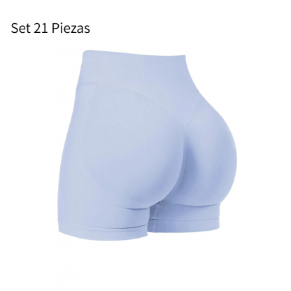 Set 21 Piezas Shorts Deportivos para Mujer Sin Costuras Cintura Alta Efecto Push Up Realce de Glúteos Yoga Fitness Running
