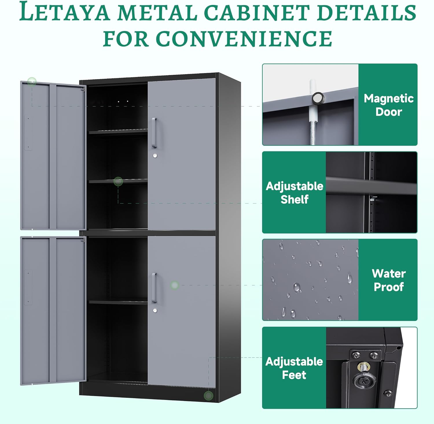 Letaya - Armarios de almacenamiento de metal, 72 pulgadas, clóset de acero con puerta de bloqueo para oficina, hogar, escuela, gimnasio, departamento de bomberos, hotel (color de grano de madera)