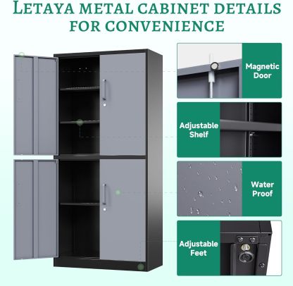 Letaya - Armarios de almacenamiento de metal, 72 pulgadas, clóset de acero con puerta de bloqueo para oficina, hogar, escuela, gimnasio, departamento de bomberos, hotel (color de grano de madera)