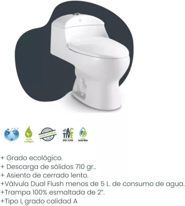 Decobath - WC/Inodoro de Cerámica, Una Pieza, Doble Descarga, Asiento Cierre Suave, Color Blanco