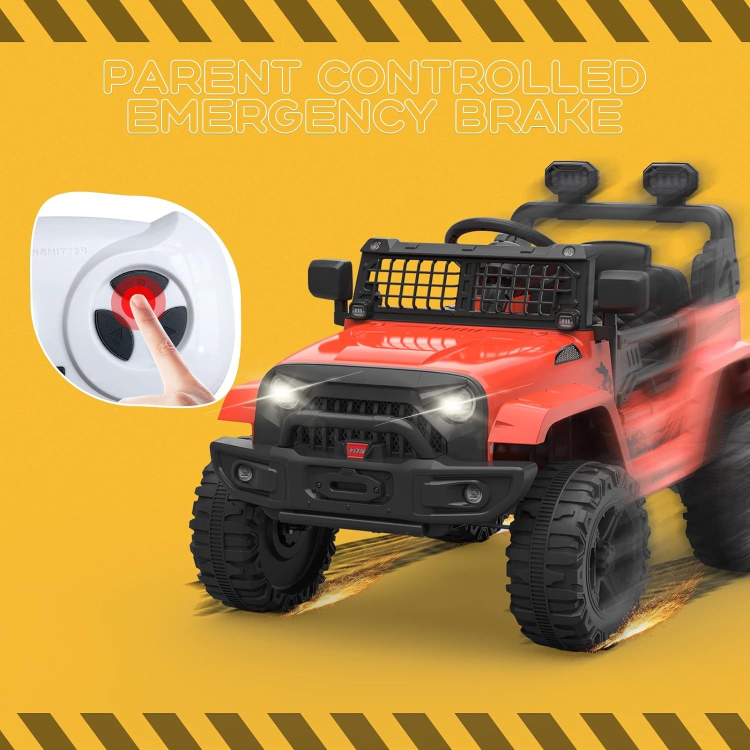 Hetoy Ride on Truck Car 12V Kids Electric Vehicles with Remote Control Spring Suspension, LED Lights, Bluetooth, 2 Speeds