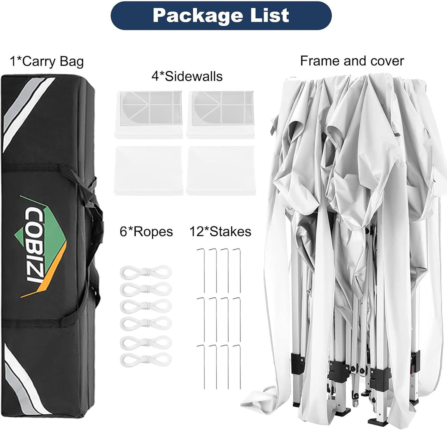 COBIZI - Toldo desplegable de 10 x 20 Pulgadas con 6 Paredes Laterales, toldo Impermeable para Eventos al Aire última intervensión, UPF 50+ cenador portátil para Fiestas, Playa, Camping, Boda,