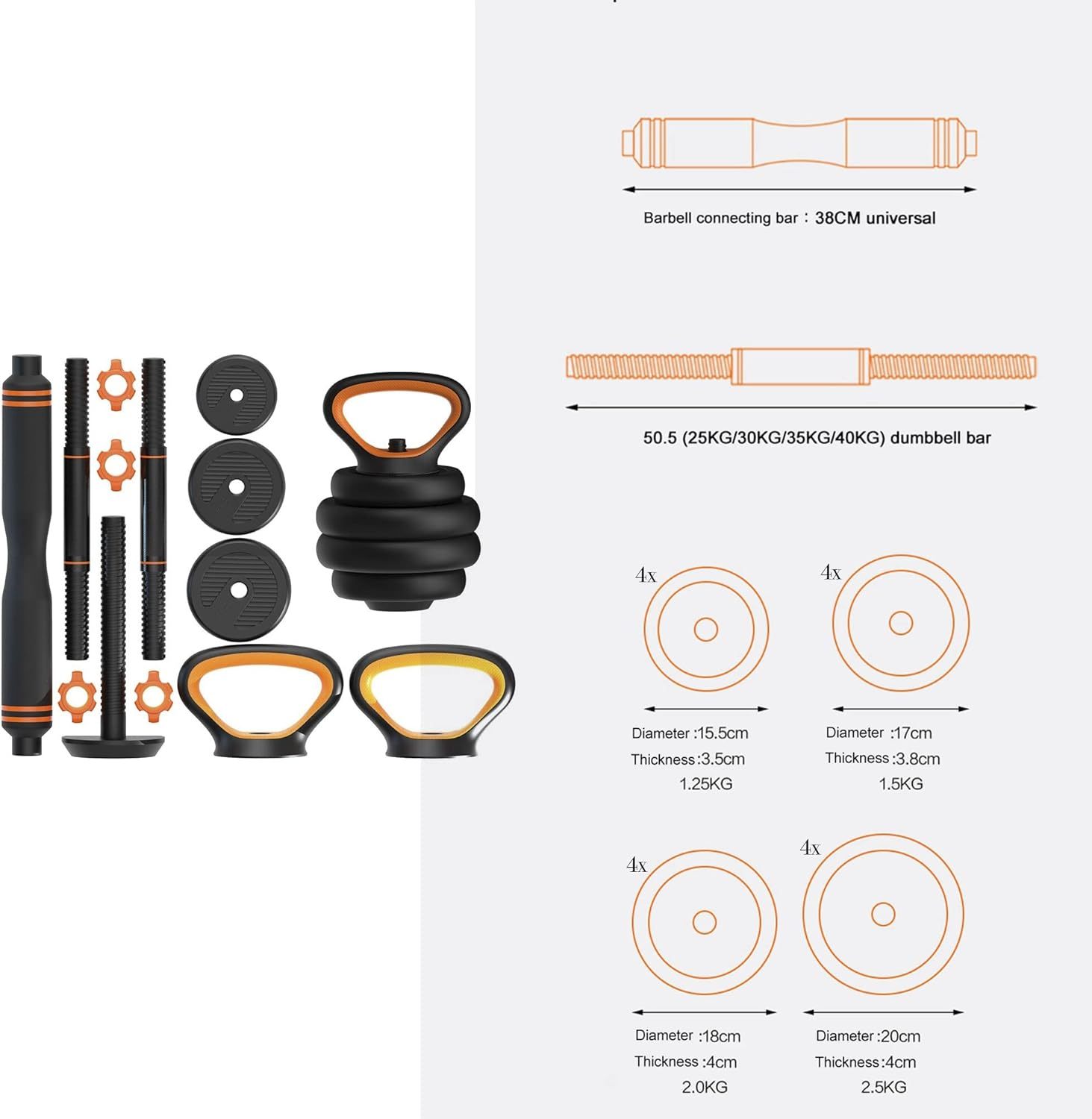 Kit de Mancuernas Brandtrendy 6 en 1 Ajustable – Pesas Rusas, Barra y Discos para Entrenamiento en Casa y Gimnasio – Diseño Compacto y Seguro, Ideal para Rutinas Completa de Fuerza y Resistencia