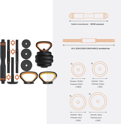 Kit de Mancuernas Brandtrendy 6 en 1 Ajustable – Pesas Rusas, Barra y Discos para Entrenamiento en Casa y Gimnasio – Diseño Compacto y Seguro, Ideal para Rutinas Completa de Fuerza y Resistencia