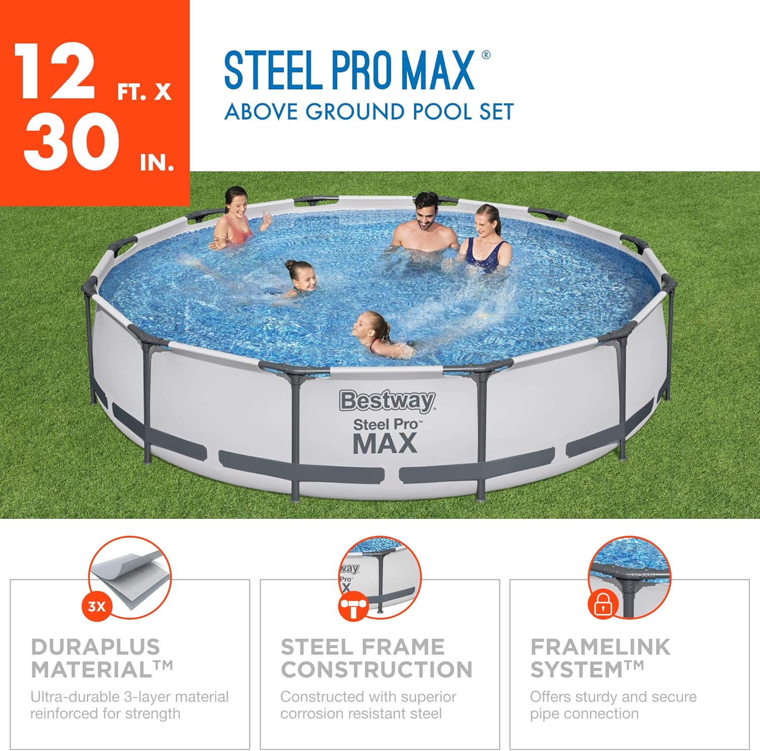 Bestway Steel Pro MAX - Juego de piscina redonda sobre el piso de 14 x 33 pulgadas, incluye bomba de filtro de 530 galones