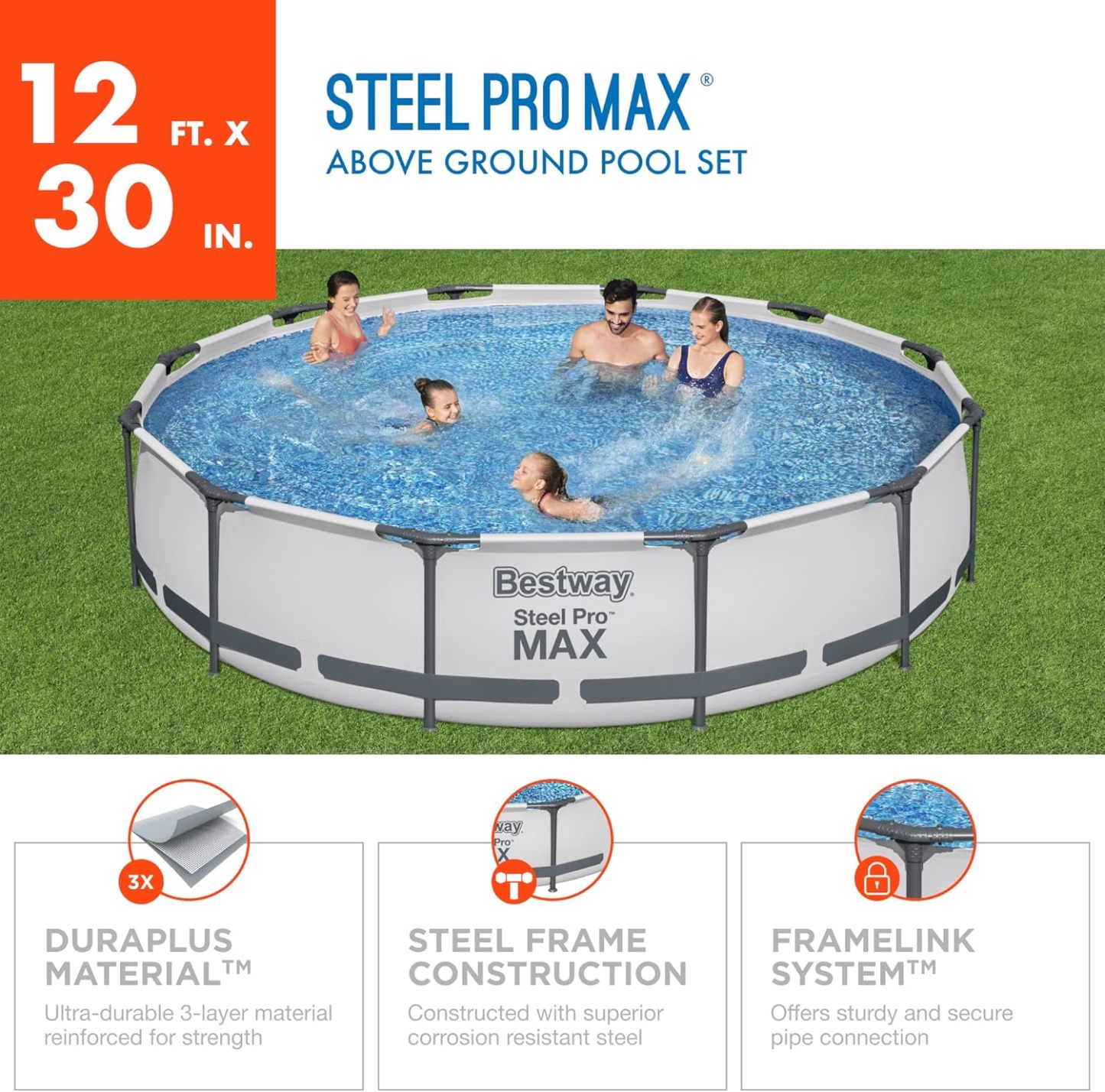 Bestway Steel Pro MAX - Juego de piscina redonda sobre el piso de 14 x 33 pulgadas, incluye bomba de filtro de 530 galones