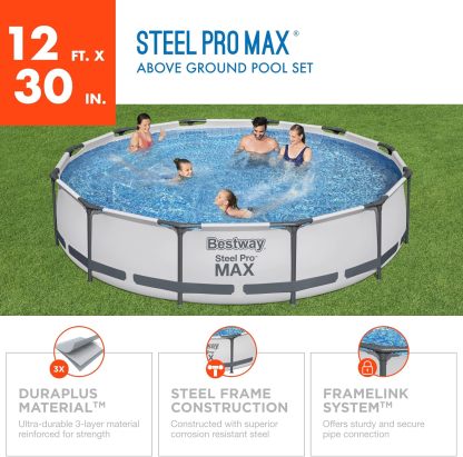 Bestway Steel Pro MAX - Juego de piscina redonda sobre el piso de 14 x 33 pulgadas, incluye bomba de filtro de 530 galones