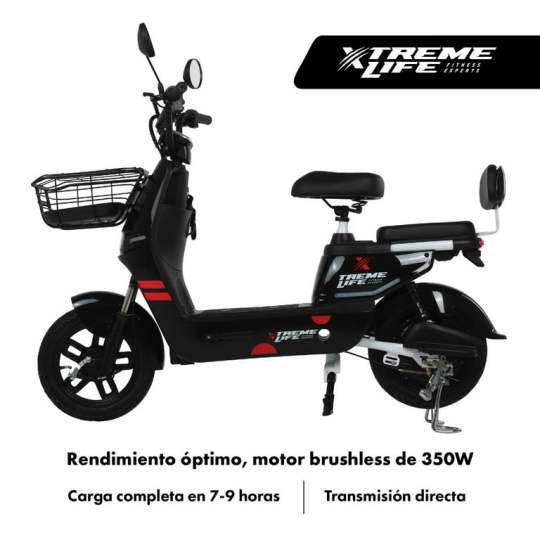 Bicicleta Xtreme Life SKYMTRBIKE Con Canastilla Moto Electrica 50 Km 350w 0-33km/h Color Negro