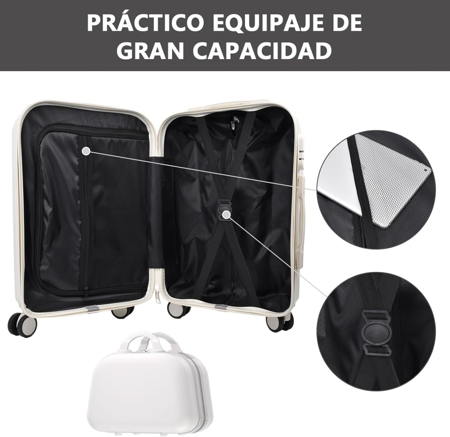 HOGESA Juego de Maletas de Viaje, Maletas de Viaje Carry On 21”, Maleta de Mano Pequeña con Ruedas Silenciosas de 360 Grados, Equipaje de Mano para Avion con Candado de Seguridad - 2 Piezas (Blanco)