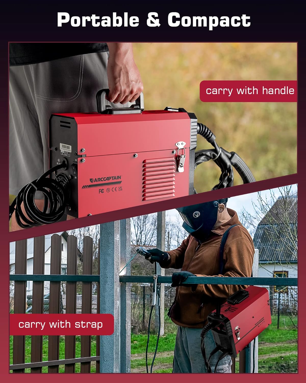 ARCCAPTAIN MIG Soldador, 200 amperios 6 en 1 gas MIG/núcleo de flujo sin gas MIG/Stick/Lift TIG/soldadura por punto/pistola de carrete 110 V/220 V de aluminio multiproceso máquina de soldadura con