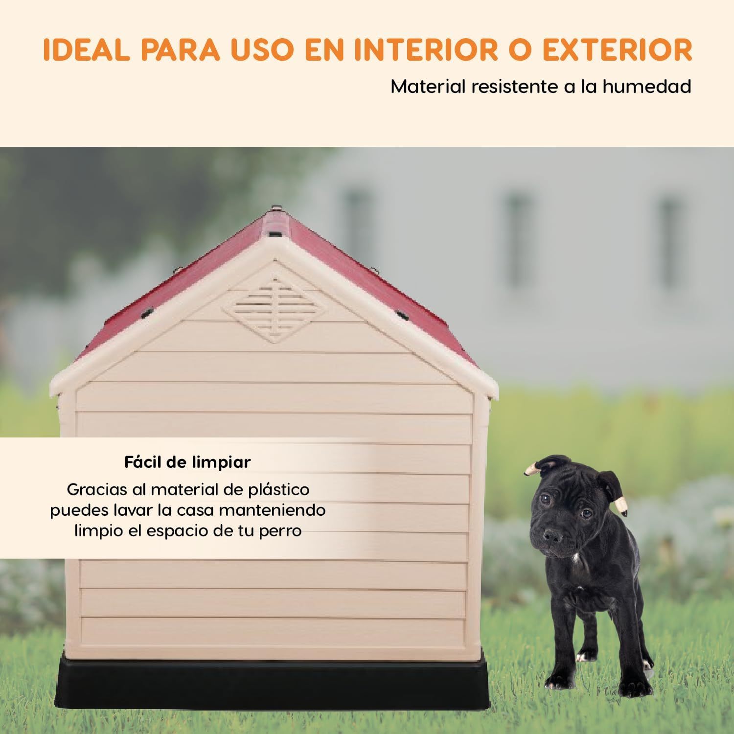 POLI PETS Casa de plástico para Perros, casa Duradera para Perros pequeños, medianos y Grandes, con Suelo Elevado y Rejillas de ventilación, ventila, fácil de Limpiar y Montar Dog Kennel
