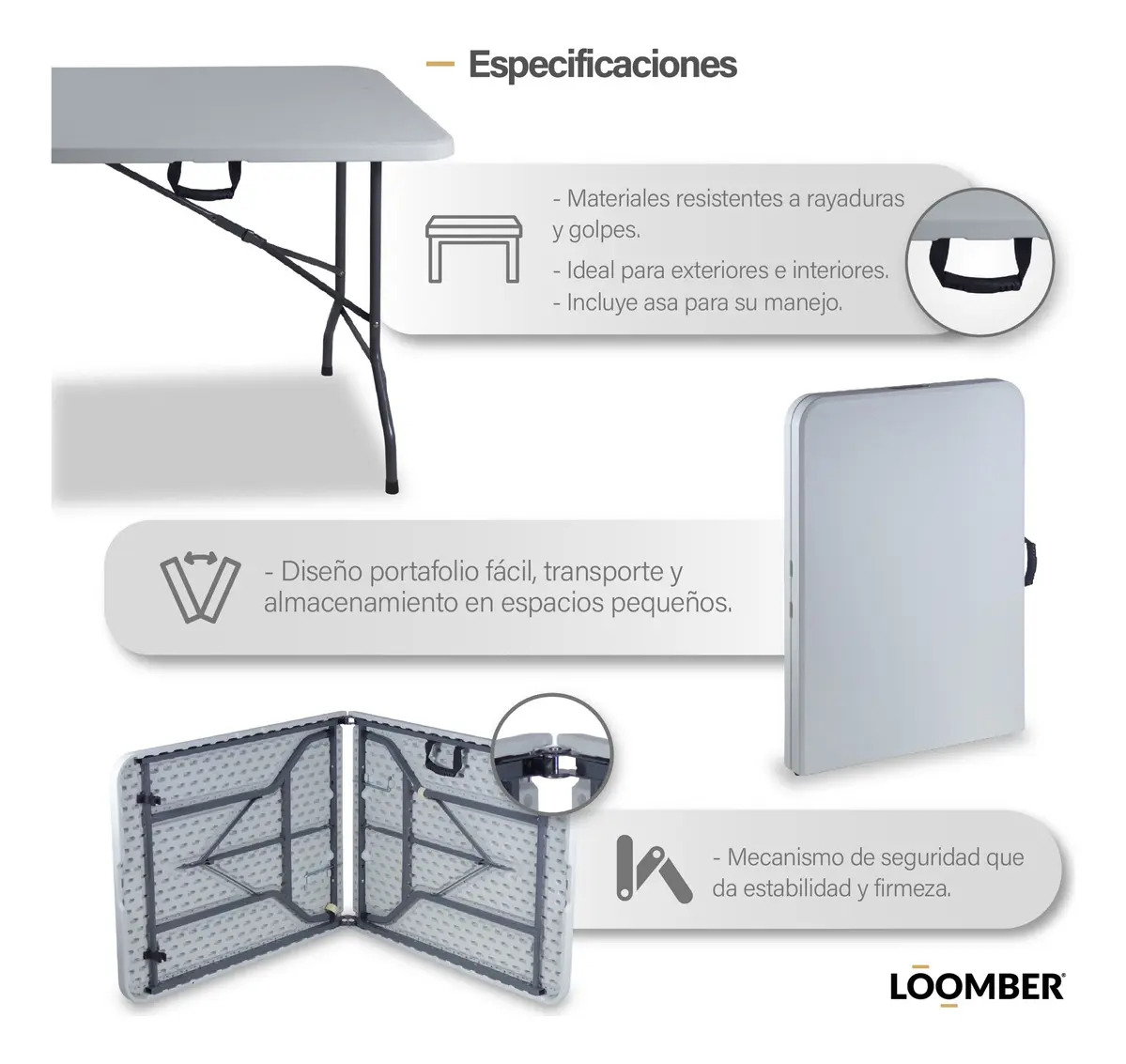 2 Mesas Plegables Blancas 180 cm Portátiles