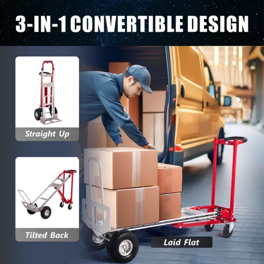Carro industrial plegable de alta resistencia con capacidad de 1000 libras, diseño 3 en 1, con 4 ruedas, plataforma plegable, carretilla de mano de aluminio para mudanzas en almacenes, supermercados, jardines.