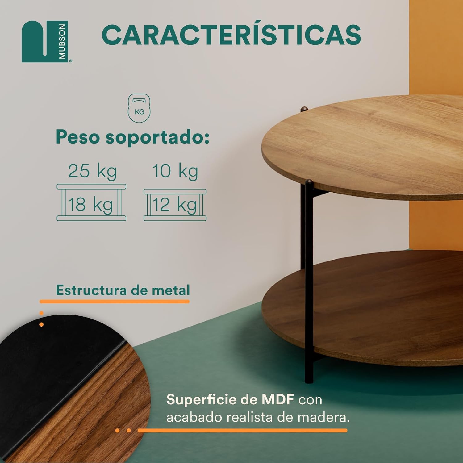 MUBSON Set de 2 Mesas de Centro Minimalista | 80x80 y 40x40 cm | Mesa de Centro para Sala con Soportes de Acero. Mesa de Noche Verona. Mesa Auxiliar. Mesas Laterales de Madera. Nesting Table