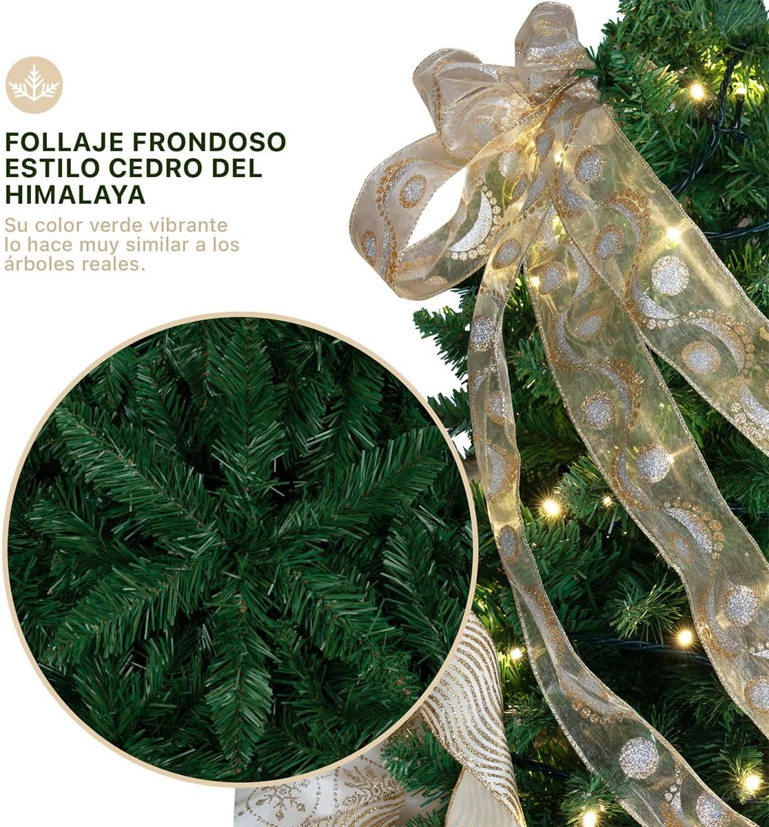ESQUIMAL Árbol de Navidad Frondoso Pino Navideño Plegable, Cedro del Himalaya (Verde, 2.2 m)